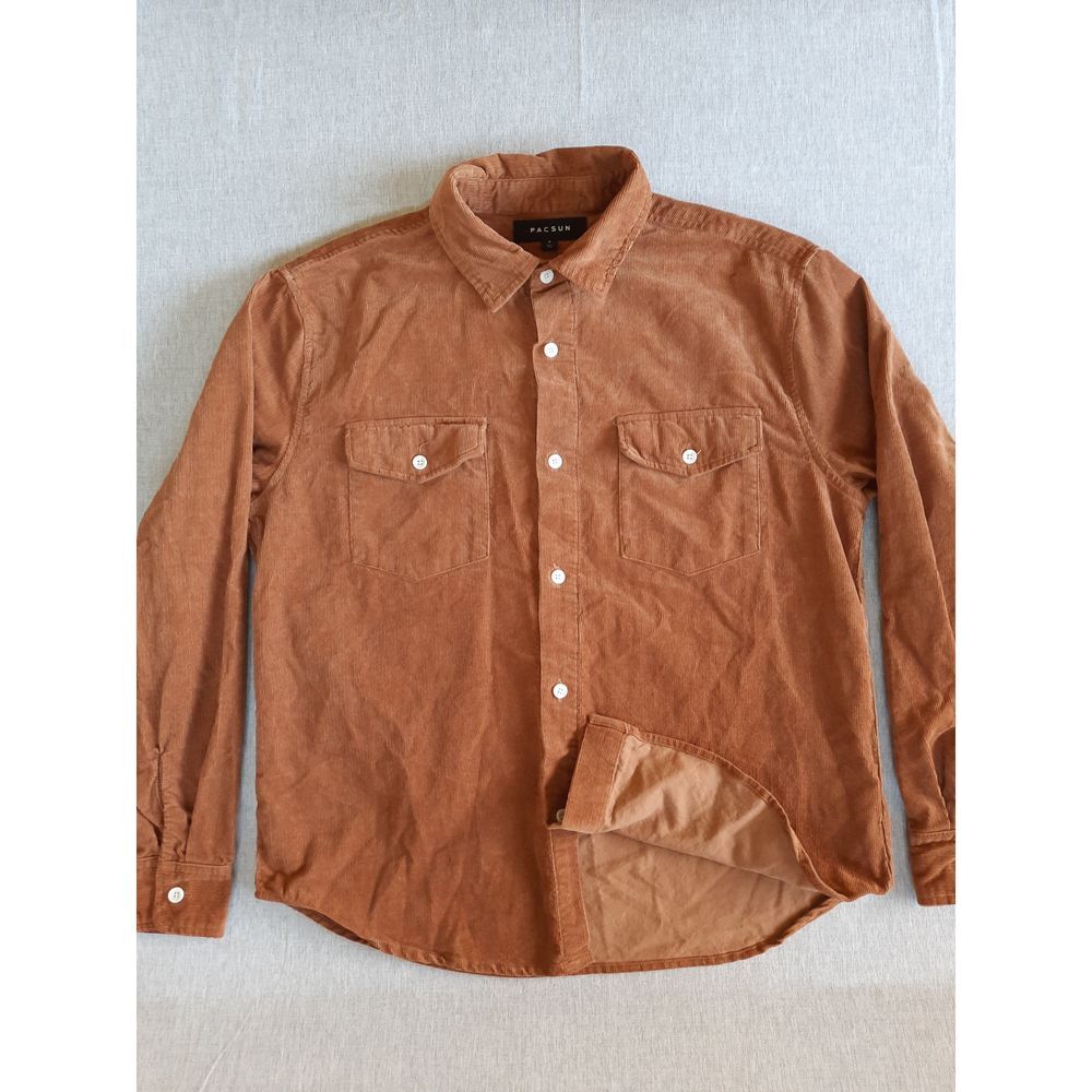 PacSun‎ Men's Small Corduroy Button Shirt Long Sleeve Pockets Brown Pure Cotton